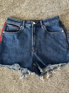 Tommy Hilfiger | Women’s Denim Cut Off Shorts W/ Red/Navy Blue Side Zipper Sz 30